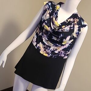 🌈 Ellen Tracy Sleeveless Abstract Colroful Cowl Neck Blouse